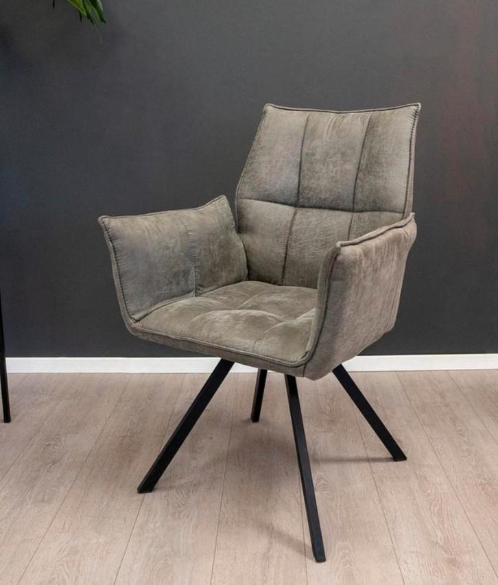 4x Eetkamerstoelen. Antraciet taupe., Huis en Inrichting, Stoelen, Gebruikt, Vier, Leer, Metaal, Stof, Overige materialen, Grijs