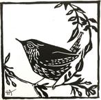 Linodruk Winterkoninkje, Antiek en Kunst, Ophalen of Verzenden