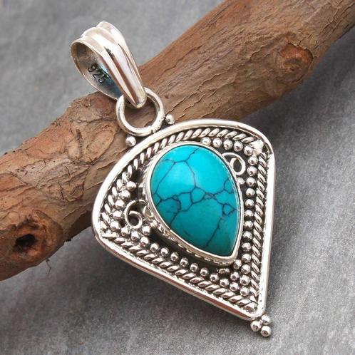 Mooie 925 Sterling Zilveren Kettinghanger met Turkoois., Sieraden, Tassen en Uiterlijk, Kettinghangers, Nieuw, Zilver, Blauw, Overige voorstellingen