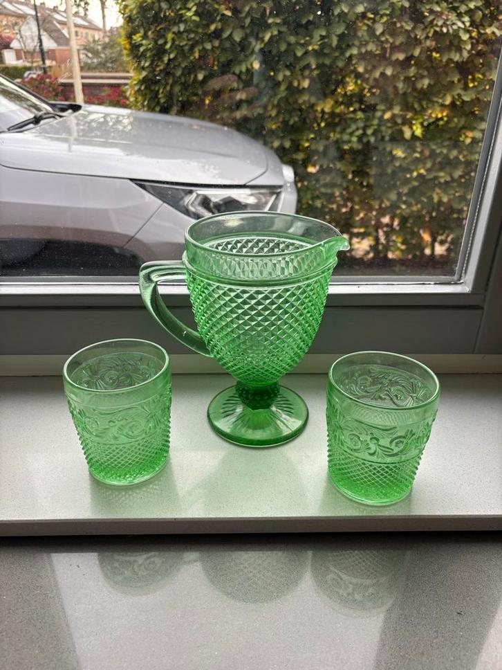 Vista Alegre Bicos Groen Glas Set (vintage Portugees), Antiek en Kunst, Antiek | Glas en Kristal, Ophalen of Verzenden