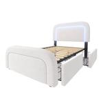 Bed 90x200cm Sherpa look met opberging, oplaadstation en LED, 90 cm, Eenpersoons, Wit, Nieuw