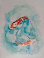 Aquarel koi karpers, Ophalen of Verzenden