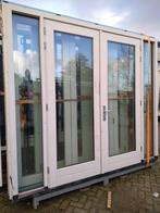 Kozijn met dubbele tuindeuren en zijlichten, Ophalen of Verzenden, Glas, 120 cm of meer, 215 cm of meer