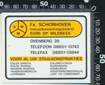 Sticker: Schonhoven Metaalbewerkingsbedrijf - Milsbeek, Verzamelen, Ophalen of Verzenden, Zo goed als nieuw, Bedrijf of Vereniging