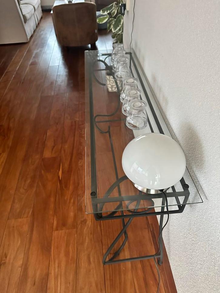 Zwarte Sidetable Gietijzer/Glas - 140x39x75cm, Huis en Inrichting, Tafels | Sidetables, Zo goed als nieuw, 25 tot 50 cm, 100 tot 150 cm