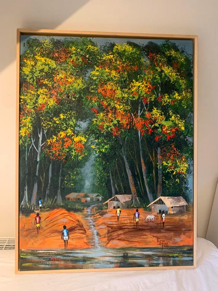 Handgeschilderd uniek schilderij uit Ghana, Antiek en Kunst, Kunst | Schilderijen | Abstract, Ophalen