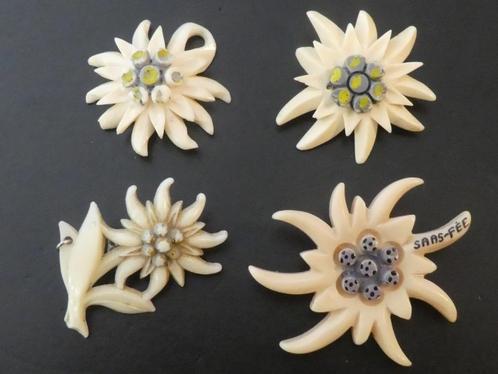 Oude  Edelweiss broches/hanger  -  4 stuks, Sieraden, Tassen en Uiterlijk, Antieke sieraden, Broche, Overige materialen, Verzenden