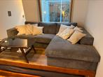 Hoekbank grijs ribstof (ophalen week 39) - met chaise longue, Ophalen, Gebruikt, Stof, Corduroy