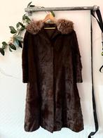 Vintage bontjas geschoren bever met voskraag donkerbruin, Bruin, Maat 42/44 (L), Ophalen of Verzenden, Vintage
