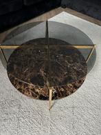 Salontafel met glazen blad/marmerlook 80 cm, Ophalen, 50 tot 100 cm, Rond, 50 tot 100 cm