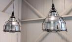 2 stijlvolle industriële hanglampen in kooi met E27 fitting, Huis en Inrichting, Lampen | Hanglampen, Ophalen, Gebruikt, 50 tot 75 cm