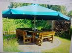 Mooie grote tuinset met parasol van 5 meter, Ophalen, Zo goed als nieuw, Rechthoekig, Hout