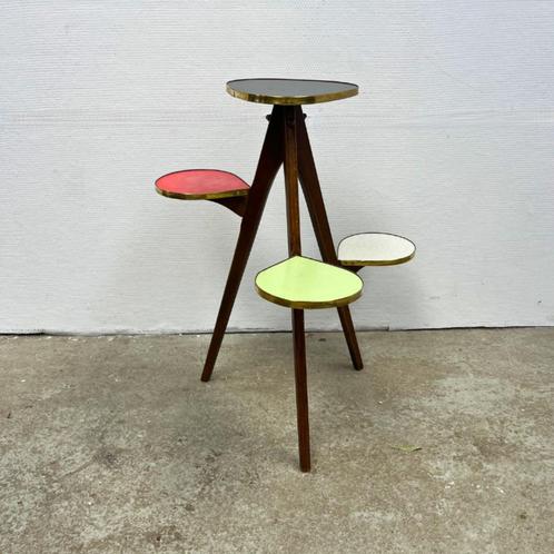 vintage plantenstandaard met 4 etages - driepoot jaren '50, Huis en Inrichting, Woonaccessoires | Zuilen en Pilaren, Gebruikt