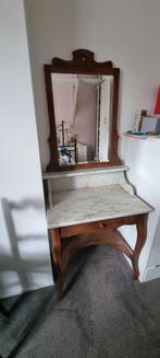 Mooie antieke kaptafel met marmer en geslepen spiegelglas, Ophalen, Gebruikt, Vintage, 50 tot 100 cm