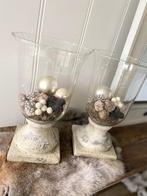Twee glazen vazen met decoratie - landelijk brocante -, Ophalen, Glas, Minder dan 50 cm