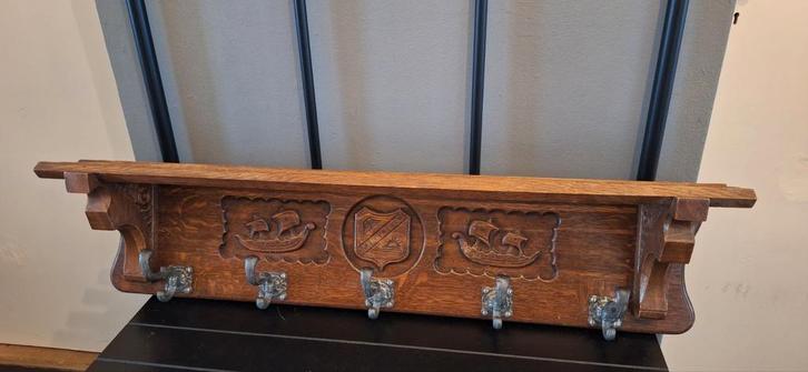 Antieke eiken kapstok Retro Vintage, Huis en Inrichting, Woonaccessoires | Kapstokken, Zo goed als nieuw, Wandkapstok, Minder dan 100 cm