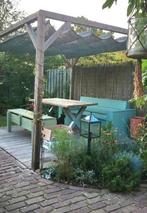 tuinset: lounge bank, eettafel, bankje, Tuin en Terras, Tuinsets en Loungesets, Bank, 6 zitplaatsen, Gebruikt, Hout