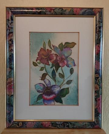 Beeld Zijden schilderij - Handtekening - Houten lijst 61x49 beschikbaar voor biedingen