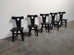 brutalist vintage eiken solid oak chairs 60s zwart design, Ophalen