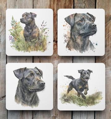 Patterdale Terriër Aquarel onderzetters met houder beschikbaar voor biedingen