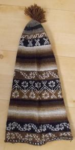 100% wollen folklore/Lopi/Noors print lange punt muts, Kleding | Dames, Verzenden, Zo goed als nieuw, Muts