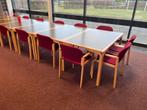 Partij vintage Deens Scandinavisch tafels + stoelen Farstrup, Ophalen, Bruin, Zo goed als nieuw, Vijf, Zes of meer stoelen