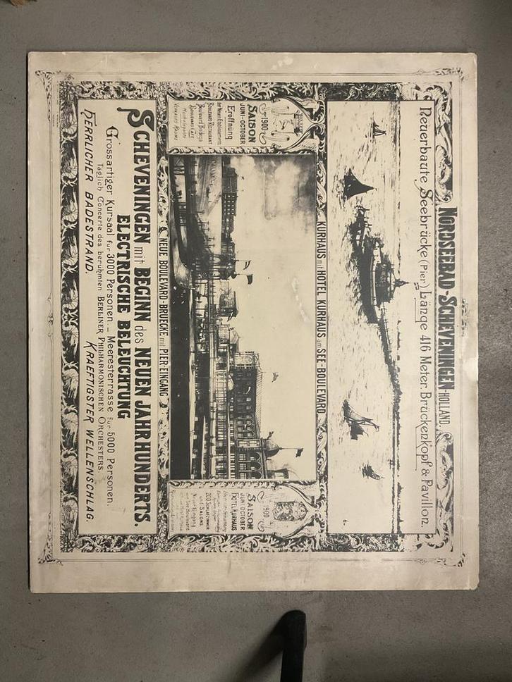 Oude poster Scheveningen Kurhaus, Antiek en Kunst, Kunst | Etsen en Gravures, Ophalen of Verzenden