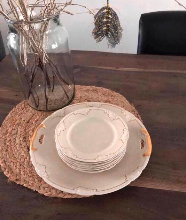 💝 Vintage B DISTINCTION gebakstel taartschaal gebakbordjes, Antiek en Kunst, Antiek | Servies compleet, Ophalen of Verzenden