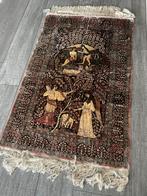 Handgeknoopt zijden wandtapijt Adam en Eva, 100 tot 150 cm, Beige, Nieuw, Rechthoekig