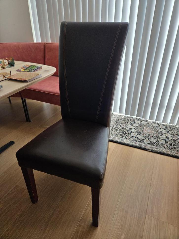 Eetkamerstoelen 8x, Huis en Inrichting, Stoelen, Gebruikt, Vijf, Zes of meer stoelen, Hout, Leer, Bruin, Ophalen