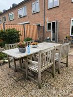 Houten Tuintafel met 4 Stoelen, Ophalen of Verzenden, Gebruikt, Rechthoekig, Hout
