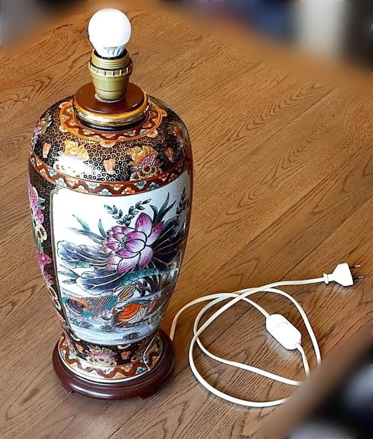 Vintage Japanse Satsuma-stijl lamp – handbeschilderd ca.1950, Antiek en Kunst, Antiek | Lampen, Ophalen of Verzenden