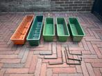 5 kunststof Bloembakken en set ophangbeugels, Kunststof, Gebruikt, Minder dan 30 cm, Balkon