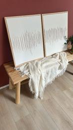 Duo schilderijen abstract | verticale lijnen crème | +Lijst, Ophalen of Verzenden