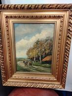 Schilderij: Paard en Kar in Landschap, Antiek en Kunst, Ophalen