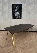 Eiken eettafel donker bruin + gouden frame 210x110 *showroom, Huis en Inrichting, Tafels | Eettafels, 100 tot 150 cm, Eikenhout