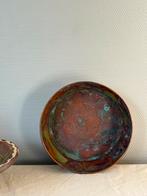 Vintage koperen ronde schaal wabisabi stijl d23cm, Overige materialen, Schaal, Rond, Ophalen of Verzenden