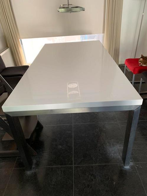 GRATIS - Eettafel hoogglans wit, Huis en Inrichting, Tafels | Eettafels, Gebruikt, 50 tot 100 cm, Vijf personen of meer, Rechthoekig