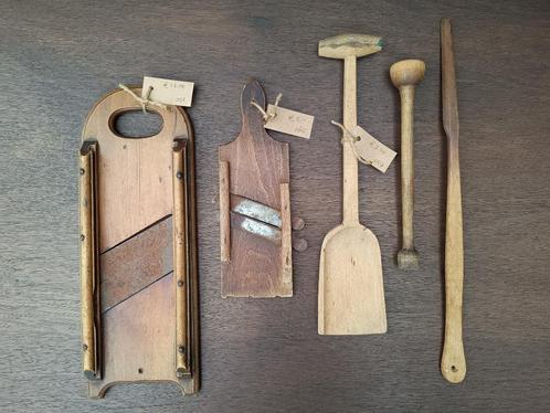 Oude koolsnijder, groenteschaaf en houten keukengereedschap, Antiek en Kunst, Curiosa en Brocante, Ophalen of Verzenden