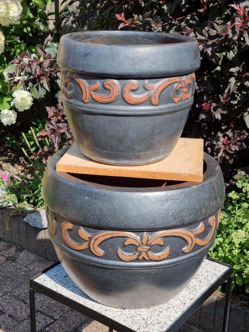 Set van 2 dubbel gebakken Plantenbakken     vorstbestendig, Tuin en Terras, Bloempotten, Gebruikt, Terracotta, Binnen, Balkon