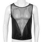 Zwart leren uitgesneden doorzichtig heren shirt / gay sexy, Verzenden, Nieuw, Kleding