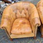 2x Chesterfield schapenleren fauteuil vintage + BEZORGING, Gebruikt, Chesterfield, Ophalen of Verzenden, 75 tot 100 cm