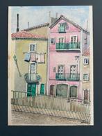 Original watercolor painting - colorful Mediterranean houses, Ophalen