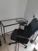 Bureau met glazen blad en bureaustoel Ikea, Ophalen, Met wielen, Zo goed als nieuw, Bureau