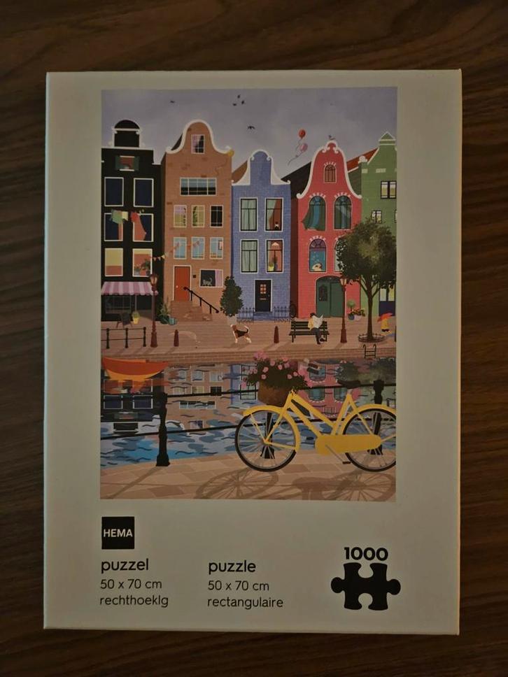 HEMA Puzzel Amsterdam Grachtenpand 1000 Stukjes, Hobby en Vrije tijd, Denksport en Puzzels, Zo goed als nieuw, Legpuzzel, 500 t/m 1500 stukjes