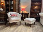 Chesterfield Club Fauteuil + Voetenbank, Ophalen, Engels intereur, Zo goed als nieuw, 75 tot 100 cm