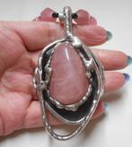 Rozenkwarts ketting met Dansk Smykkekunst hanger nr.1571, Met hanger, Verzenden, Zo goed als nieuw, Steen of Mineraal
