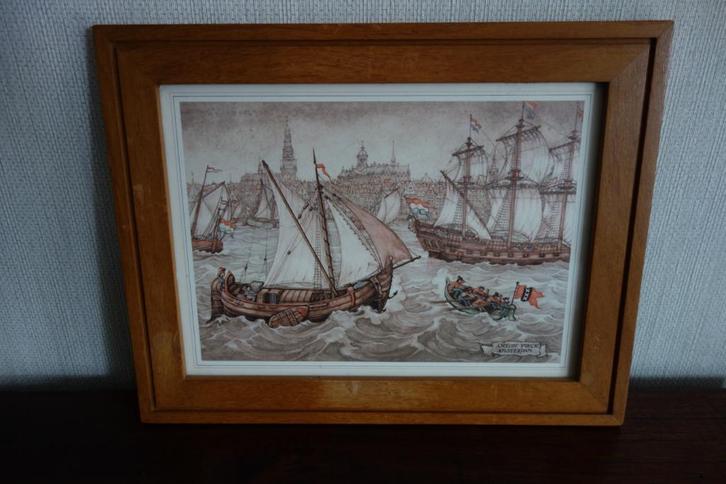 Schilderij drukplaat Anton Pieck Amsterdam IJ, Huis en Inrichting, Woonaccessoires | Schilderijen, Tekeningen en Foto's, Zo goed als nieuw