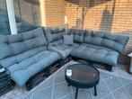 Palletbanken met kussens, Tuin en Terras, Tuinsets en Loungesets, Ophalen, Gebruikt, 6 zitplaatsen, Steigerhout