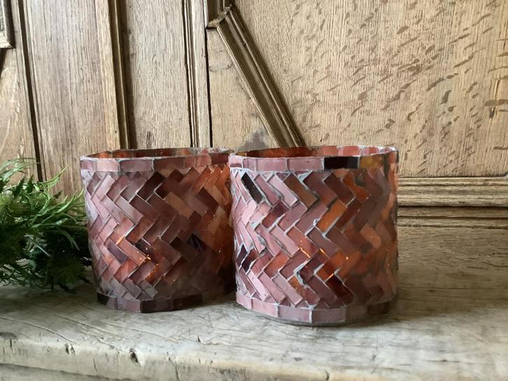 NIEUW PTMD glazen mozaïk windlichten Remi, Huis en Inrichting, Woonaccessoires | Kandelaars en Kaarsen, Nieuw, Ophalen of Verzenden